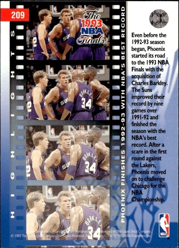 1993-94 Upper Deck Collector's Choice Phoenix Suns #209 basketball trading card back