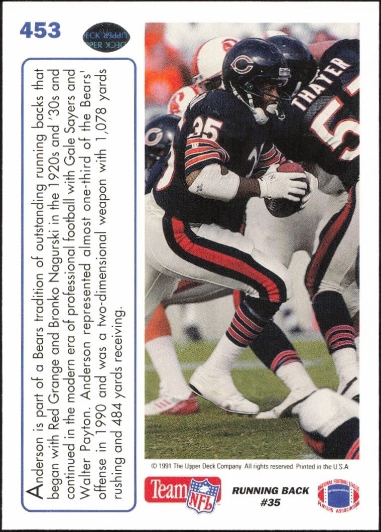 1991 Upper Deck Neal Anderson #453 football trading card back