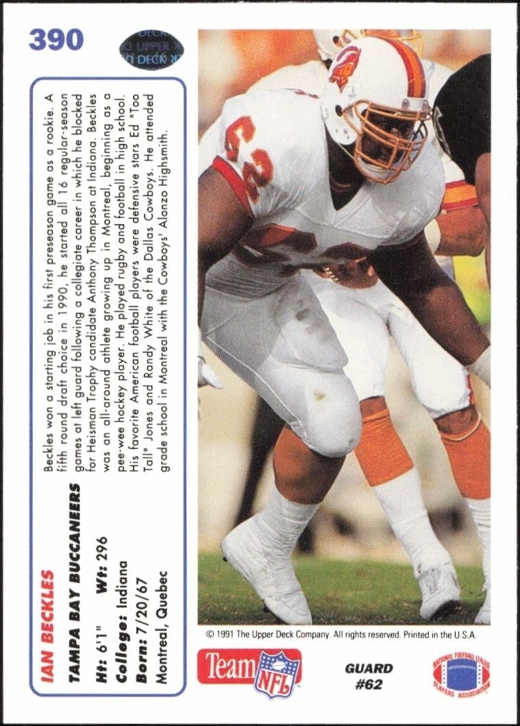 1991 Upper Deck Ian Beckles #390 football trading card back