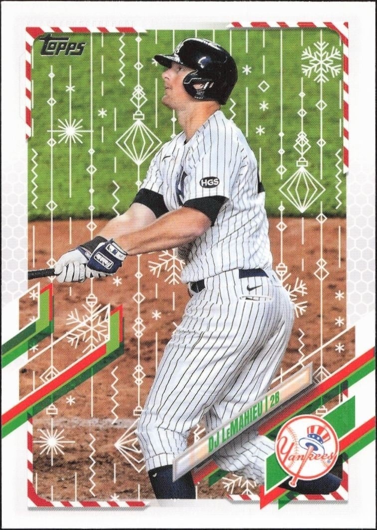 DJ LeMahieu 2021 Topps Holiday #HW56 Baseball Trading Card - Front 2021 Topps Holiday DJ LeMahieu #HW56 baseball trading card front