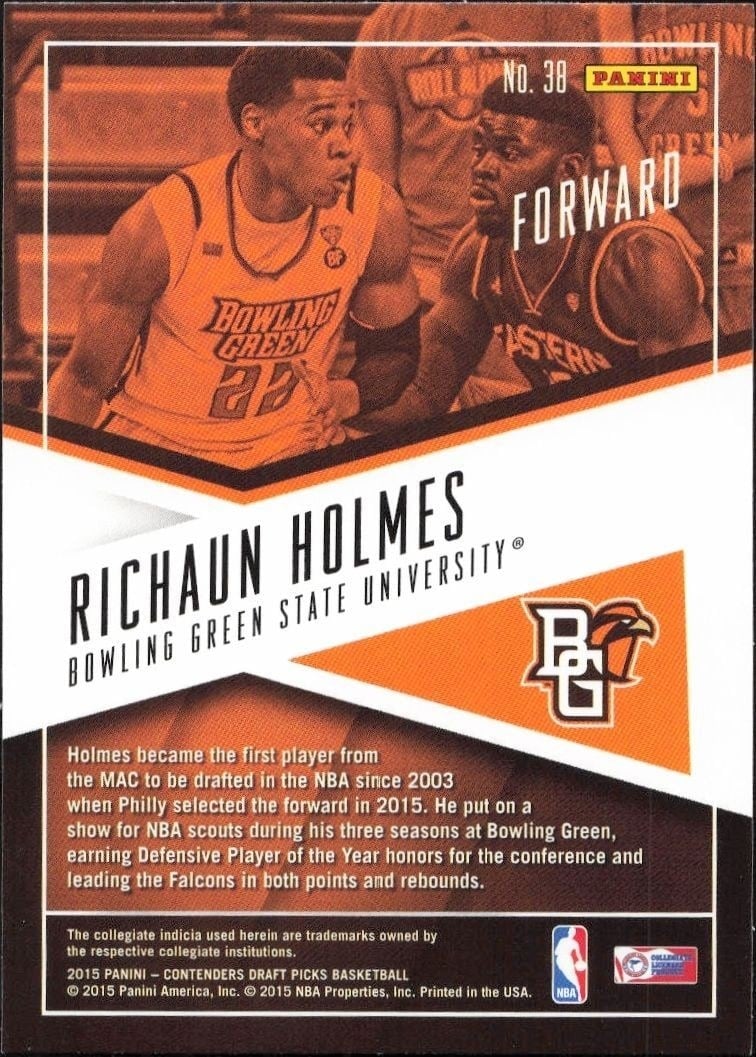2015-16 Panini Contenders Draft Picks Richaun Holmes #38 basketball trading card back