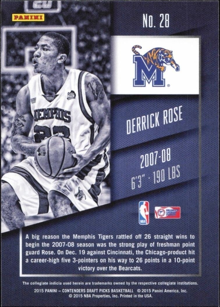 2015-16 Panini Contenders Draft Picks Derrick Rose #28 basketball trading card back