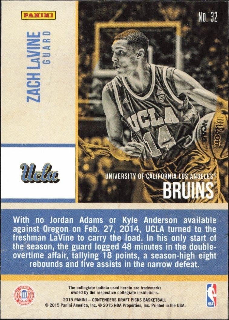 2015-16 Panini Contenders Draft Picks Zach LaVine #32 basketball trading card back