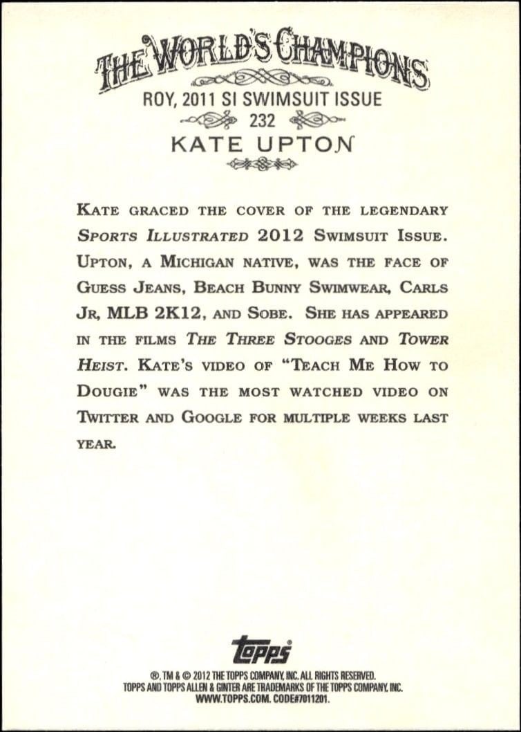 2012 Topps Allen & Ginter Kate Upton #232 baseball trading card back