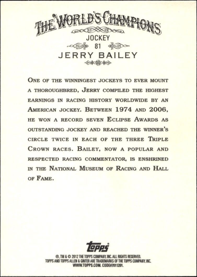 2012 Topps Allen & Ginter Jerry Bailey #81 baseball trading card back