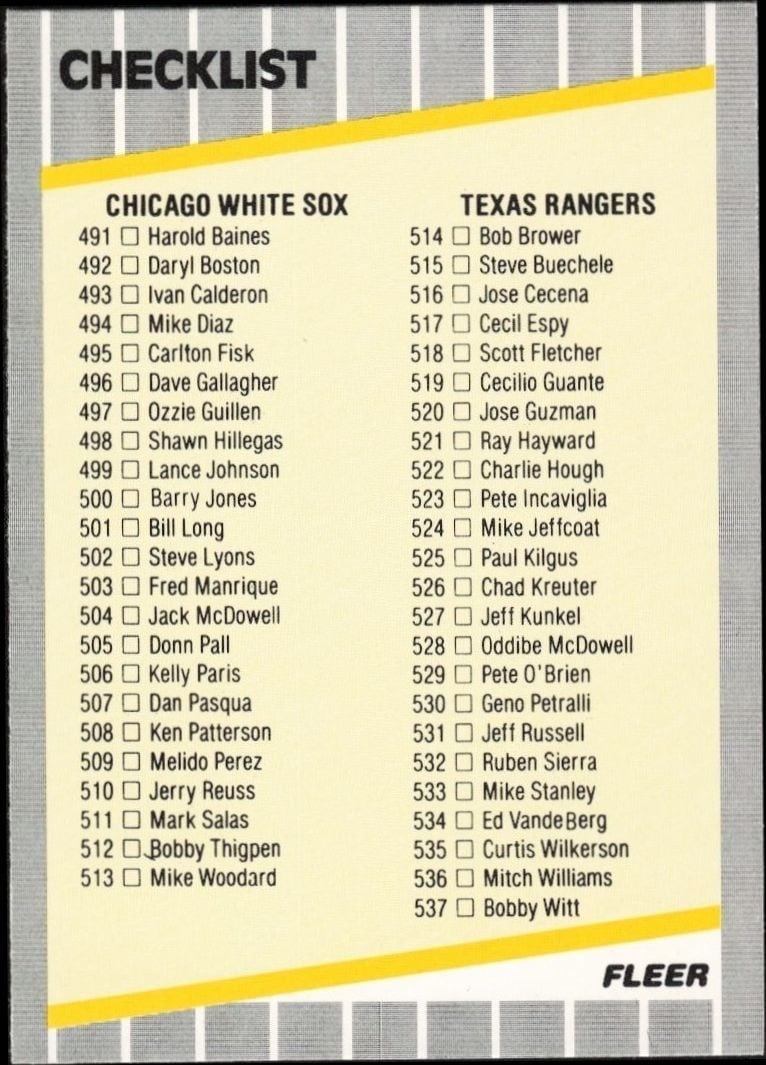Chicago White Sox 1989 Fleer White #659 Baseball Trading Card - Front 1989 Fleer White Chicago White Sox #659 baseball trading card front
