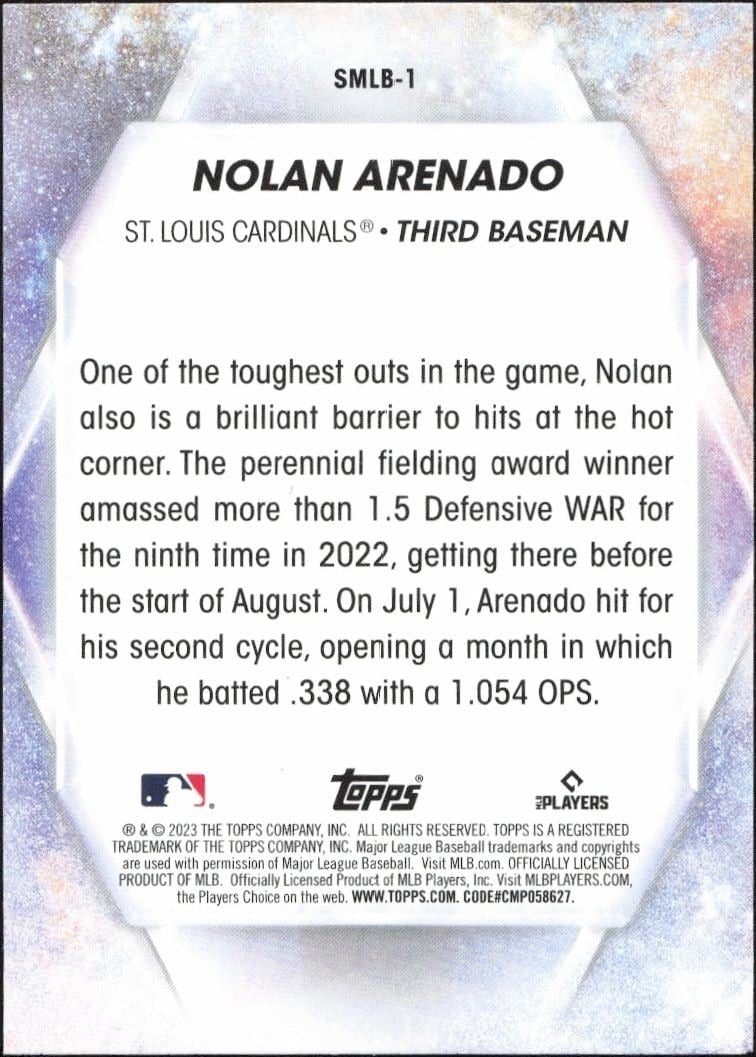 2023 Topps Nolan Arenado #SMLB-1 baseball trading card back