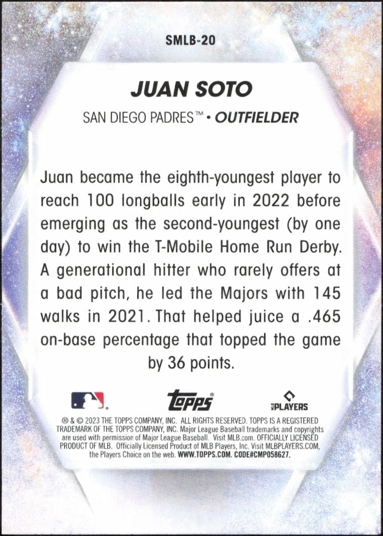 2023 Topps Juan Soto #SMLB-20 baseball trading card back
