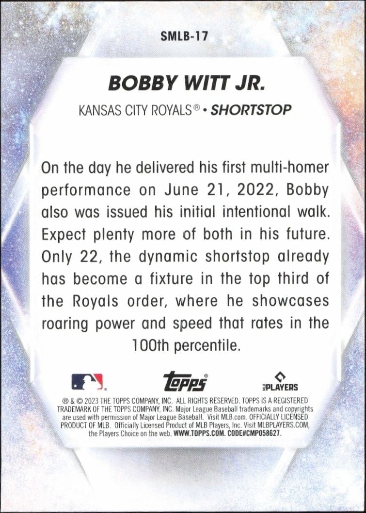 2023 Topps Bobby Witt Jr. #SMLB-17 baseball trading card back