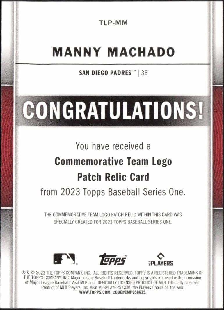 2023 Topps Manny MacHado #TLP-MM baseball trading card back