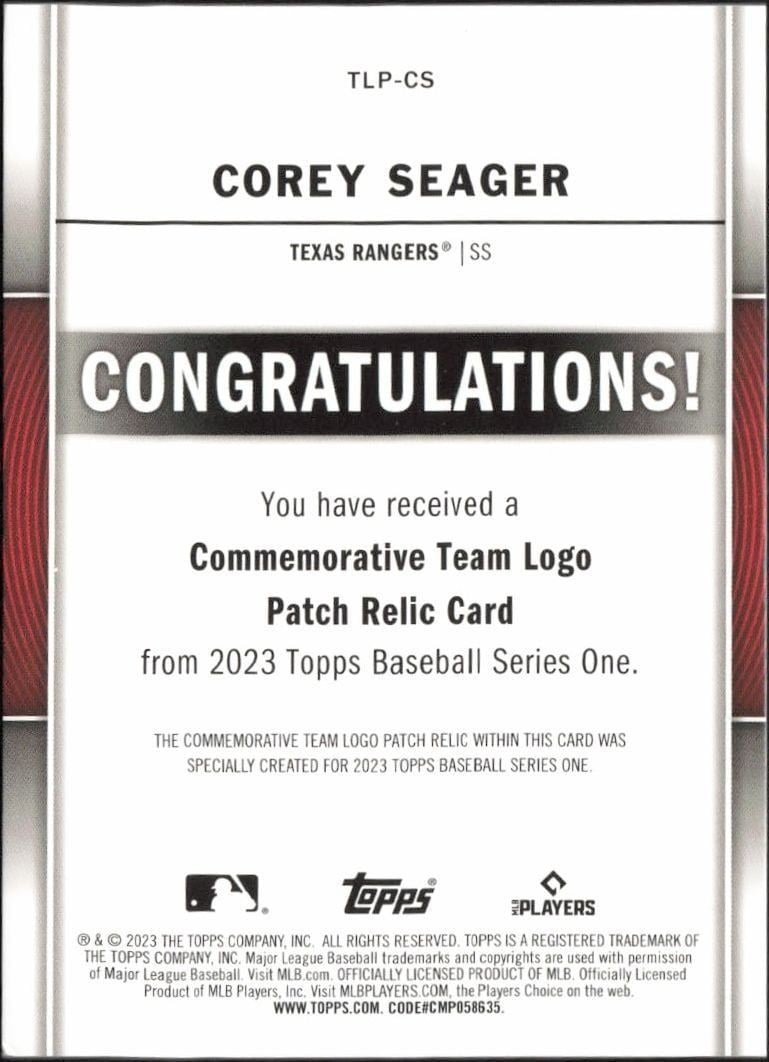 2023 Topps Corey Seager #TLP-CS baseball trading card back