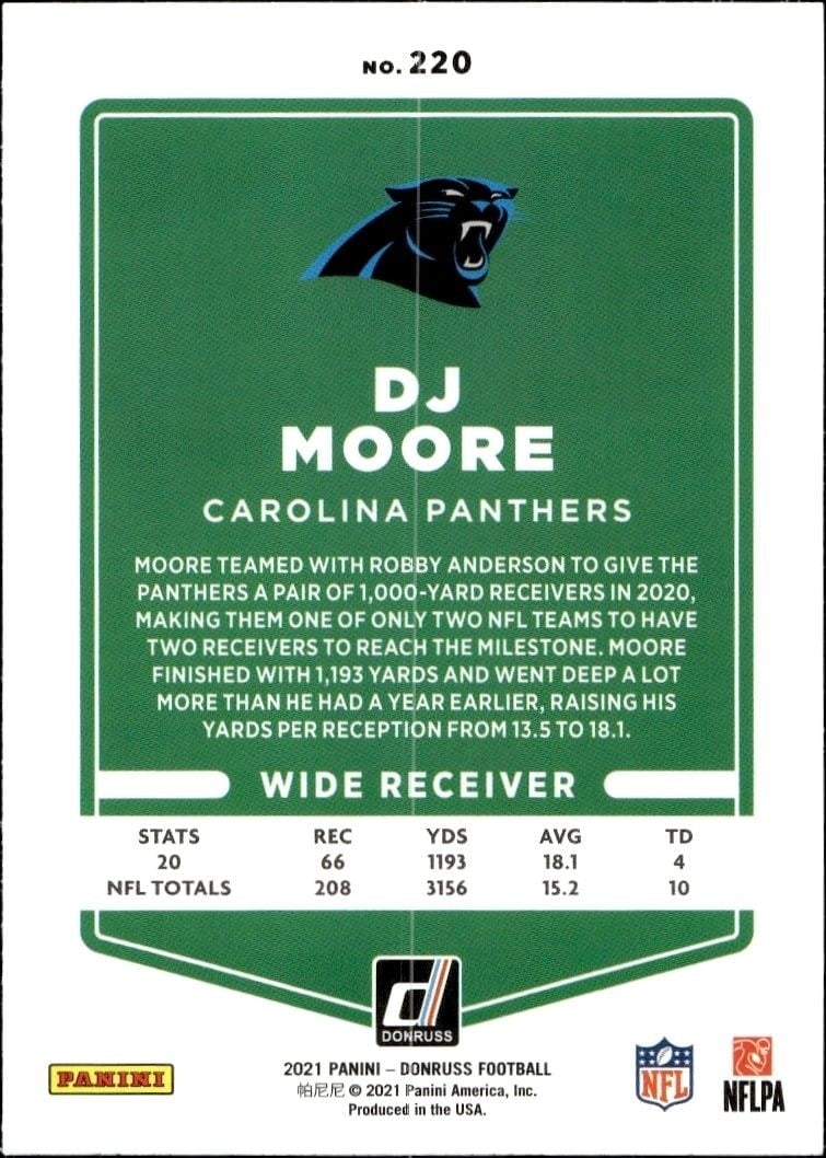 2021 Donruss DJ Moore #220 football trading card back