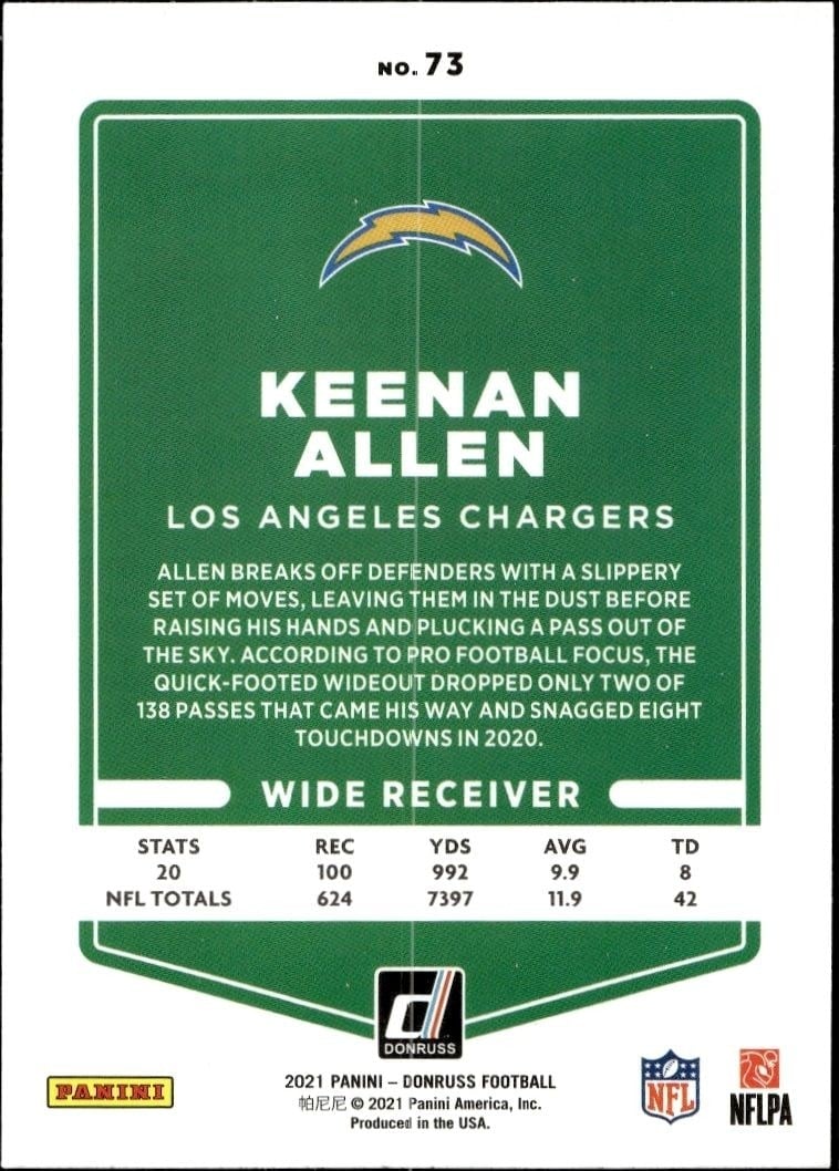 2021 Donruss Keenan Allen #73 football trading card back