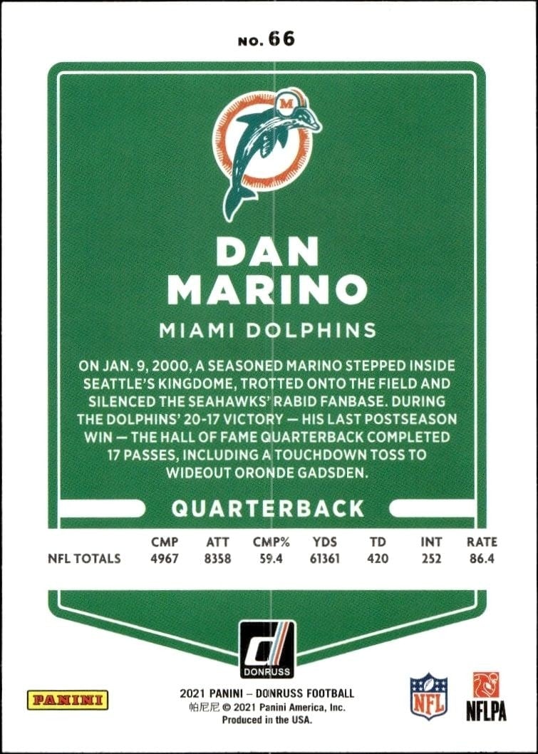 2021 Donruss Dan Marino #66 football trading card back