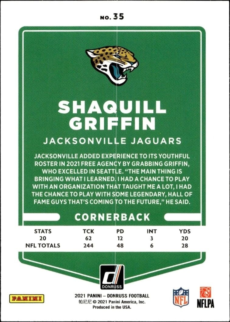 2021 Donruss Shaquill Griffin #35 football trading card back