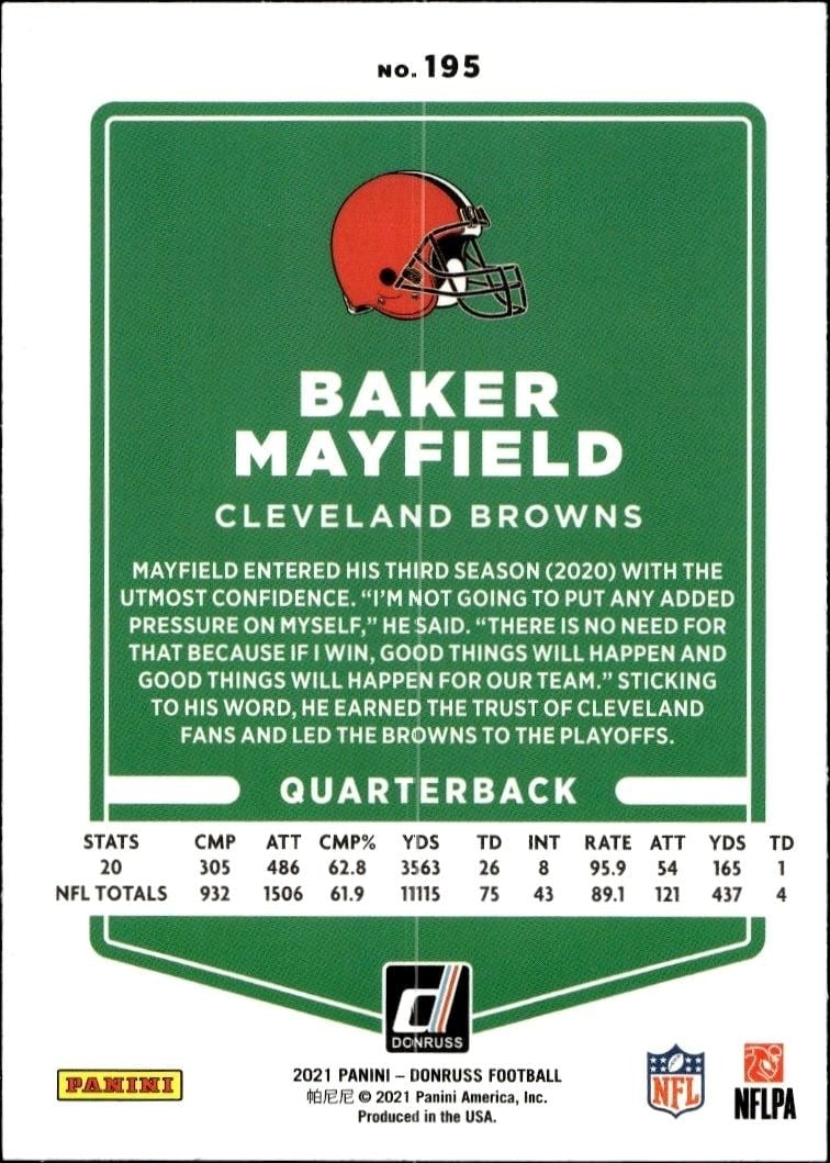 2021 Donruss Baker Mayfield #195 football trading card back
