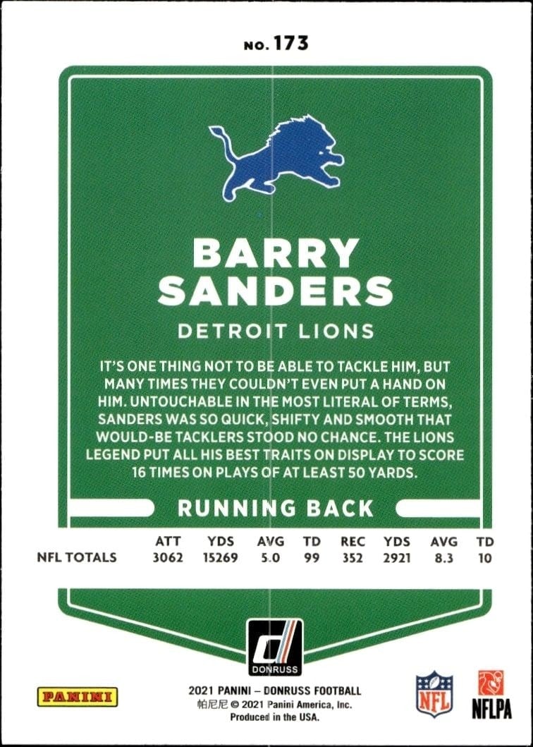 2021 Donruss Barry Sanders #173 football trading card back