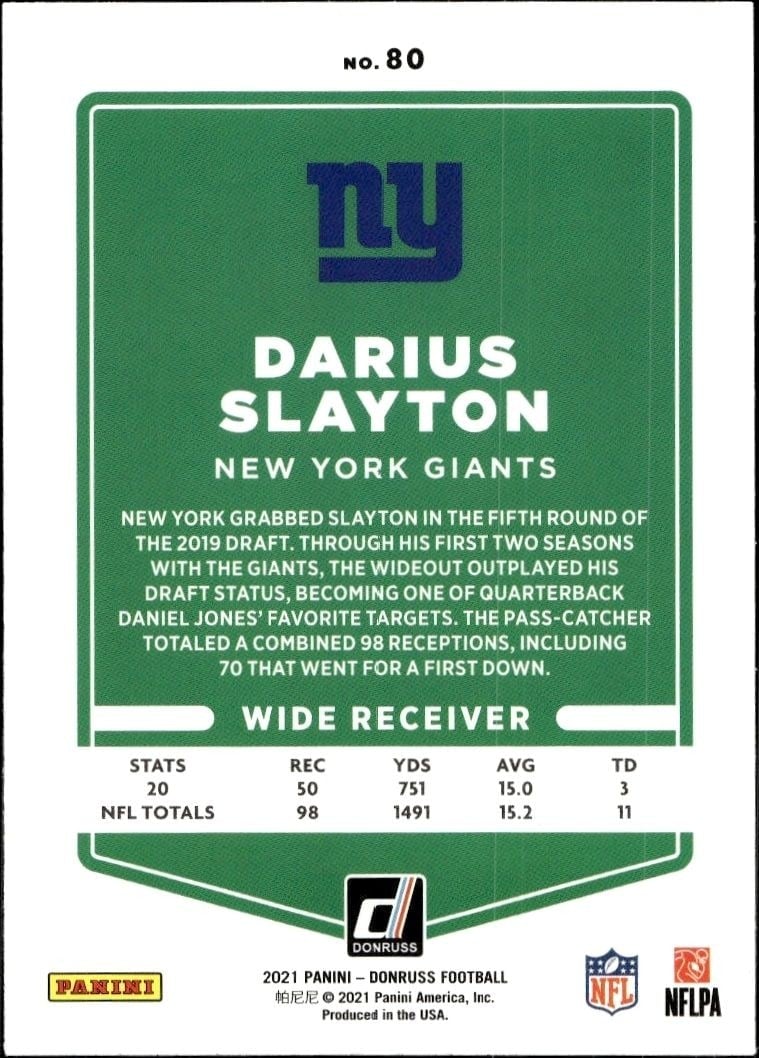2021 Donruss Darius Slayton #80 football trading card back