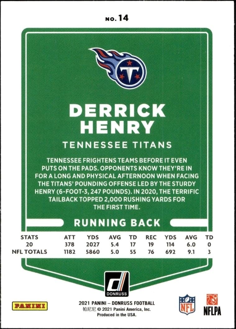 2021 Donruss Derrick Henry #14 football trading card back