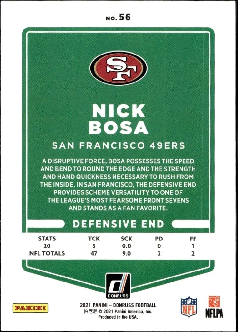 2021 Donruss Nick Bosa #56 football trading card back