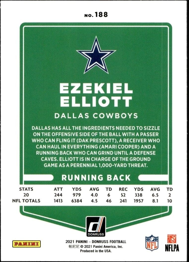 2021 Donruss Ezekiel Elliott #188 football trading card back