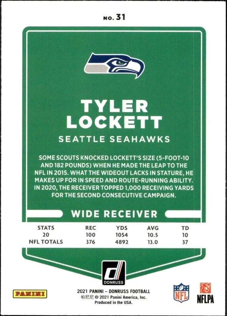 2021 Donruss Tyler Lockett #31 football trading card back