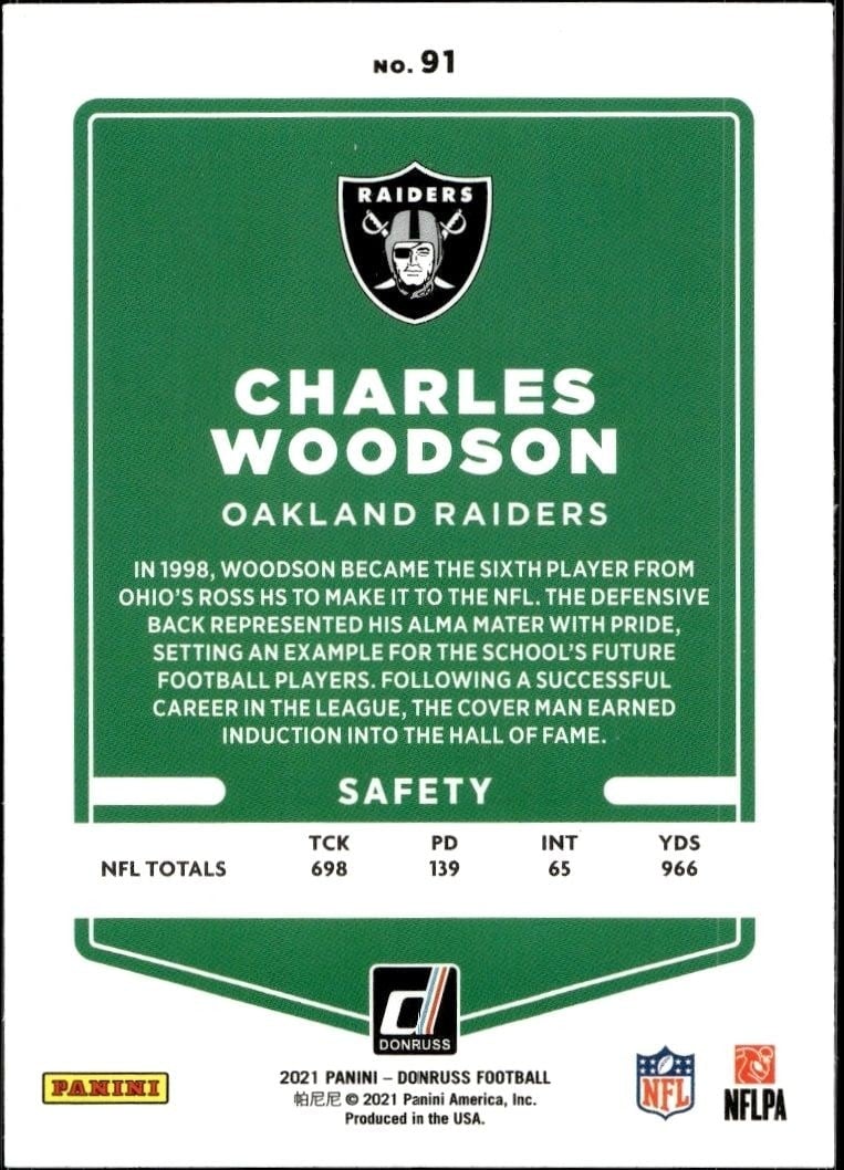 2021 Donruss Charles Woodson #91 football trading card back