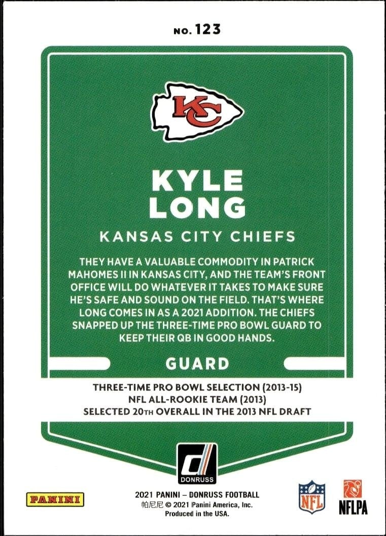 2021 Donruss Kyle Long #123 football trading card back