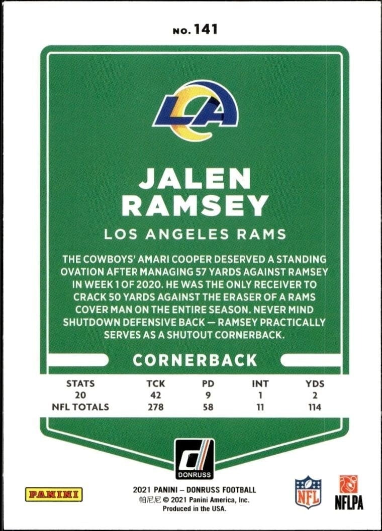 2021 Donruss Jalen Ramsey #141 football trading card back