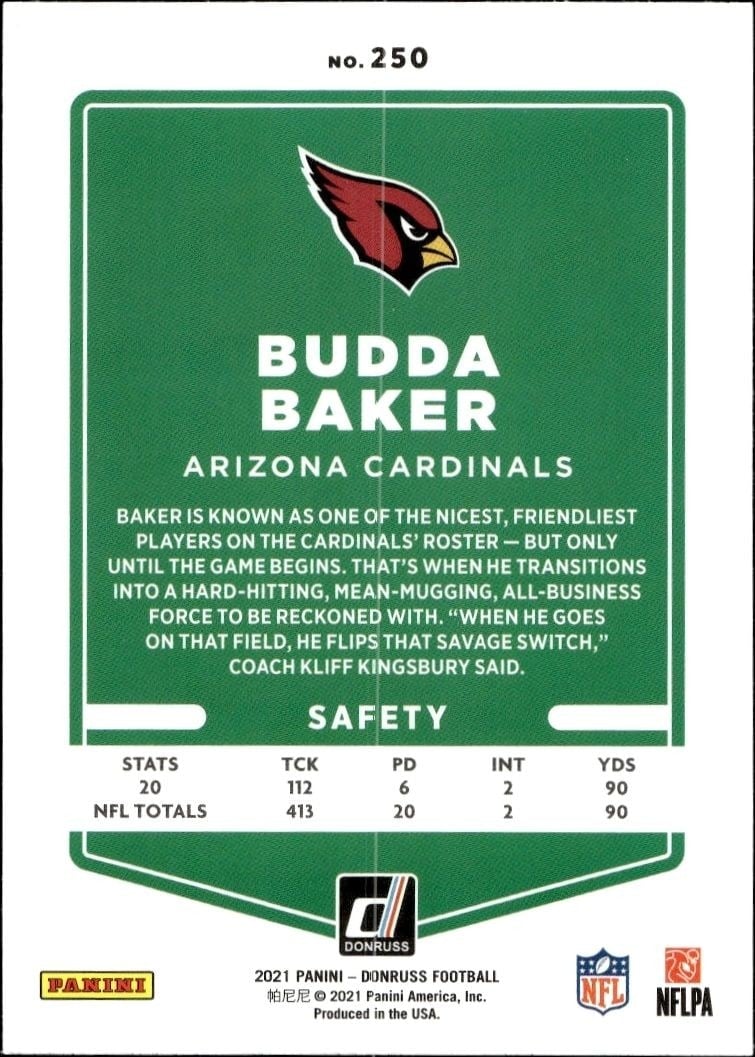2021 Donruss Budda Baker #250 football trading card back