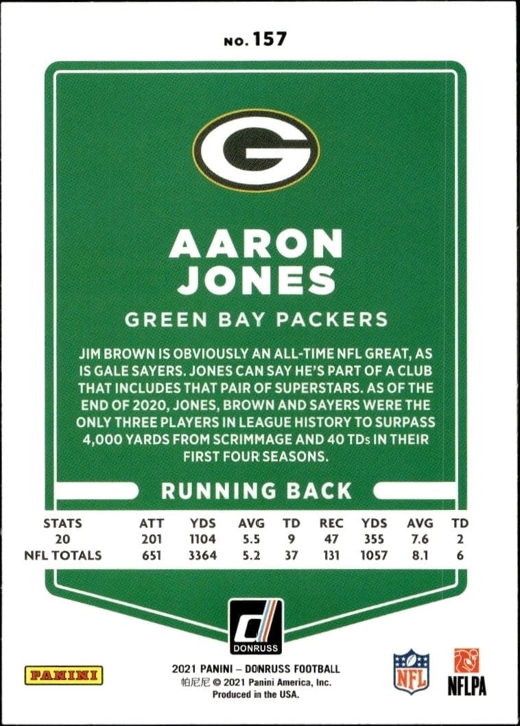2021 Donruss Aaron Jones #157 football trading card back
