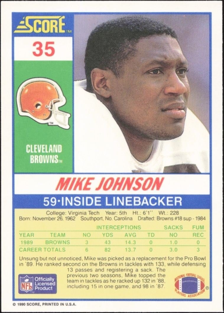 1990 Score Mike Johnson #35 football trading card back