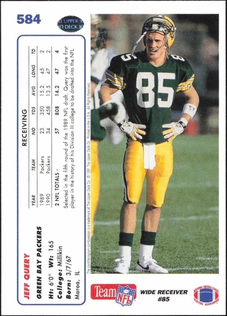 1991 Upper Deck Jeff Query #584 football trading card back