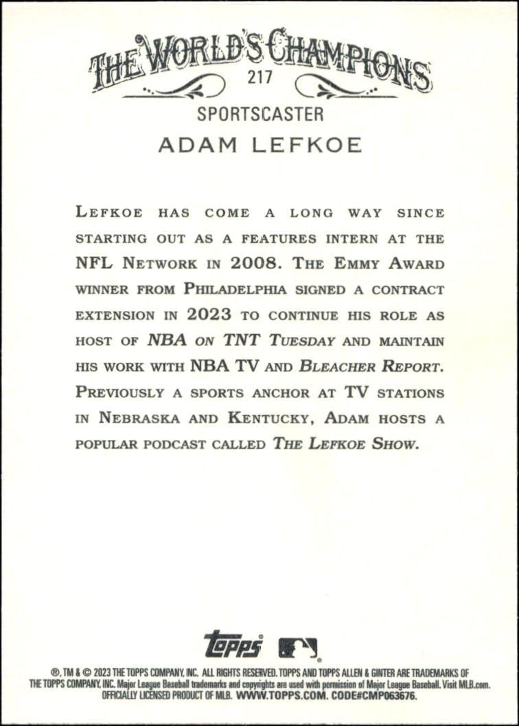 2023 Topps Allen & Ginter Adam Lefkoe #217 baseball trading card back