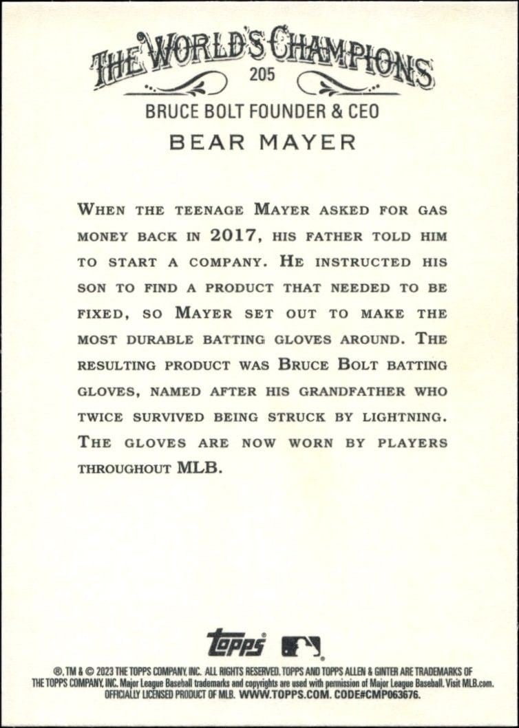 2023 Topps Allen & Ginter Bear Mayer #205 baseball trading card back