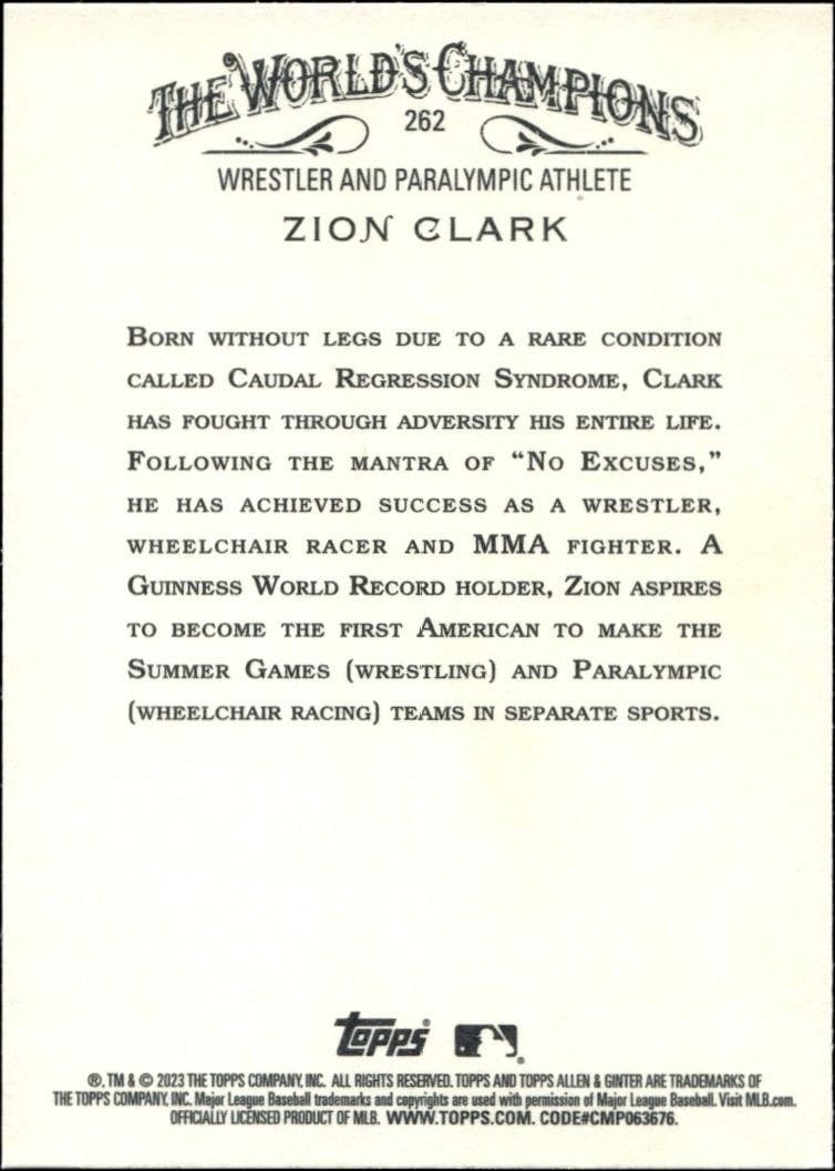 2023 Topps Allen & Ginter Zion Clark #262 baseball trading card back