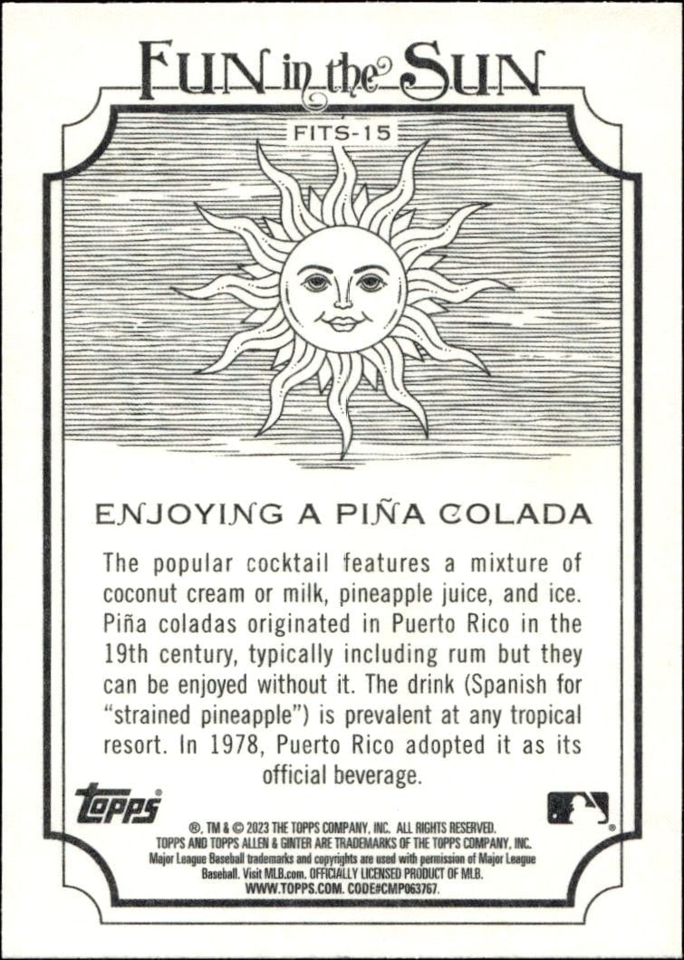 2023 Topps Allen & Ginter Enjoying A Pina Colada #FITS-15 baseball trading card back