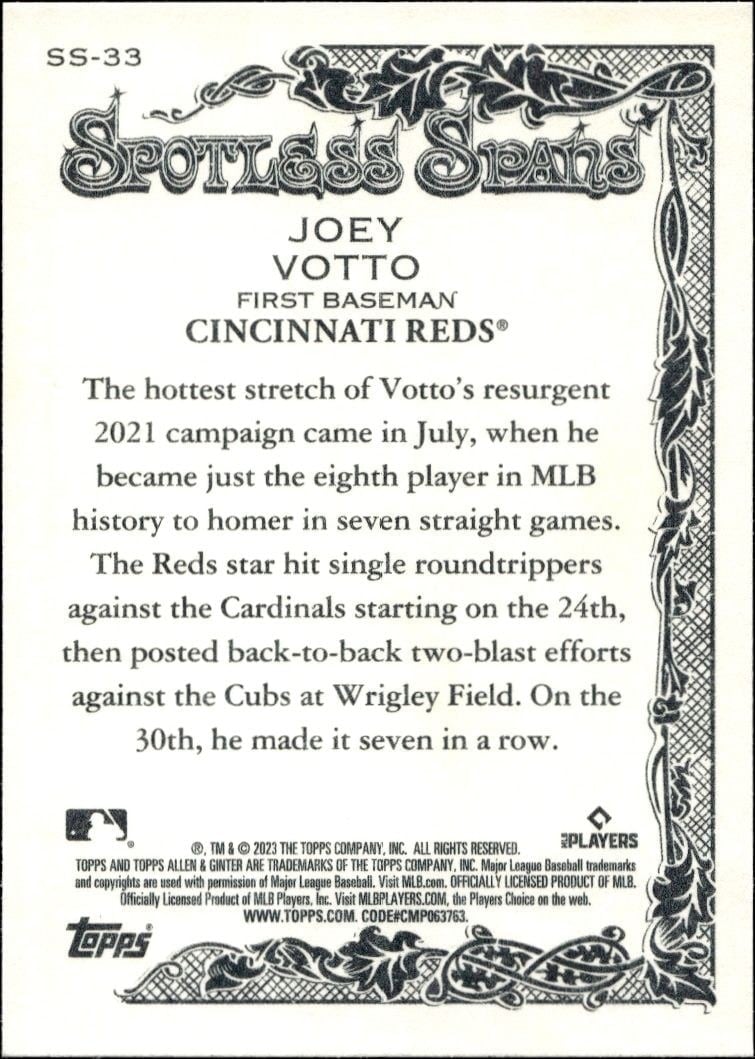 2023 Topps Allen & Ginter Joey Votto #SS-33 baseball trading card back