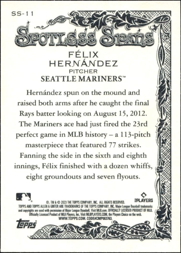 2023 Topps Allen & Ginter Felix Hernandez #SS-11 baseball trading card back