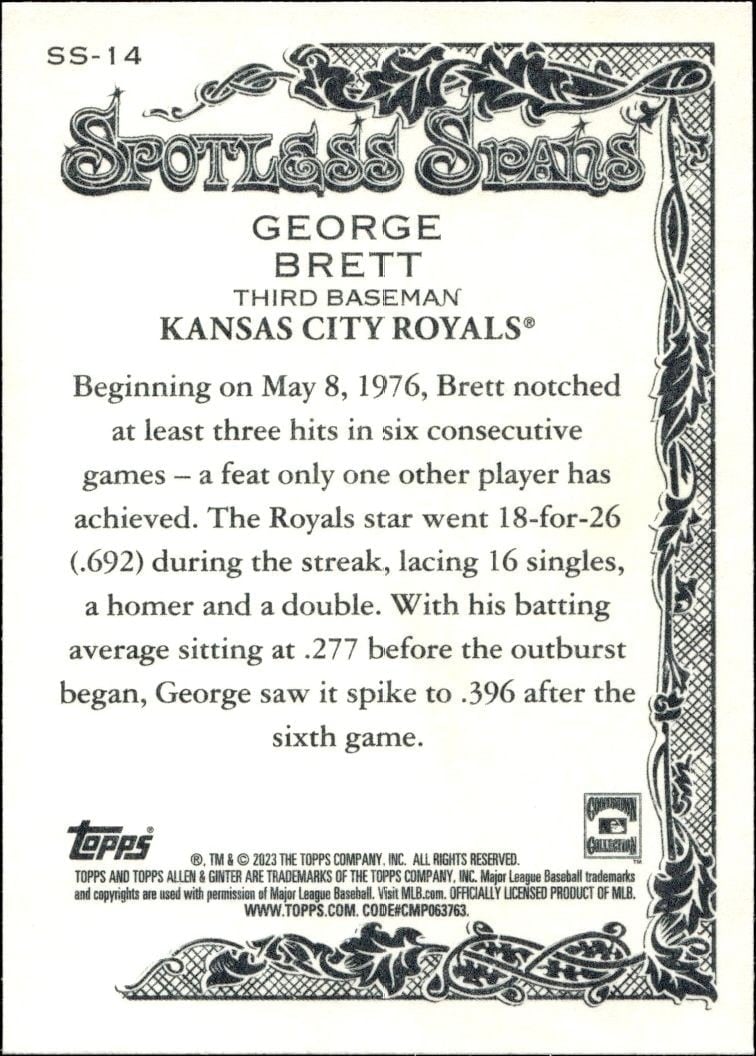 2023 Topps Allen & Ginter George Brett #SS-14 baseball trading card back