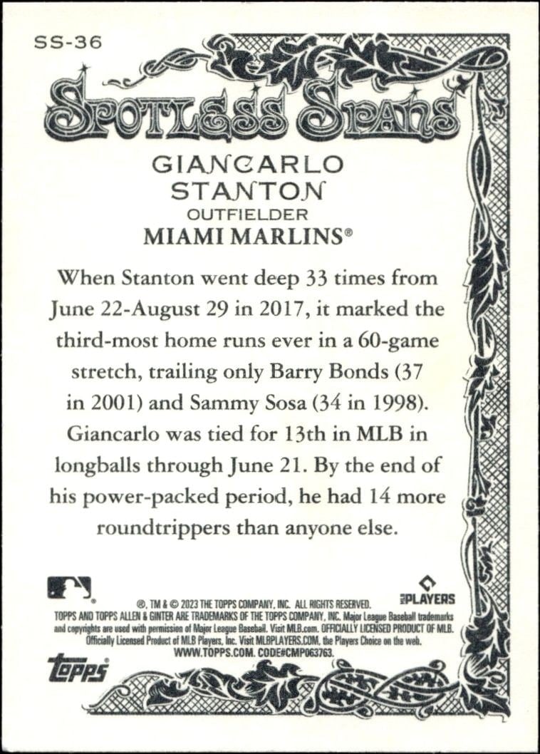 2023 Topps Allen & Ginter Giancarlo Stanton #SS-36 baseball trading card back