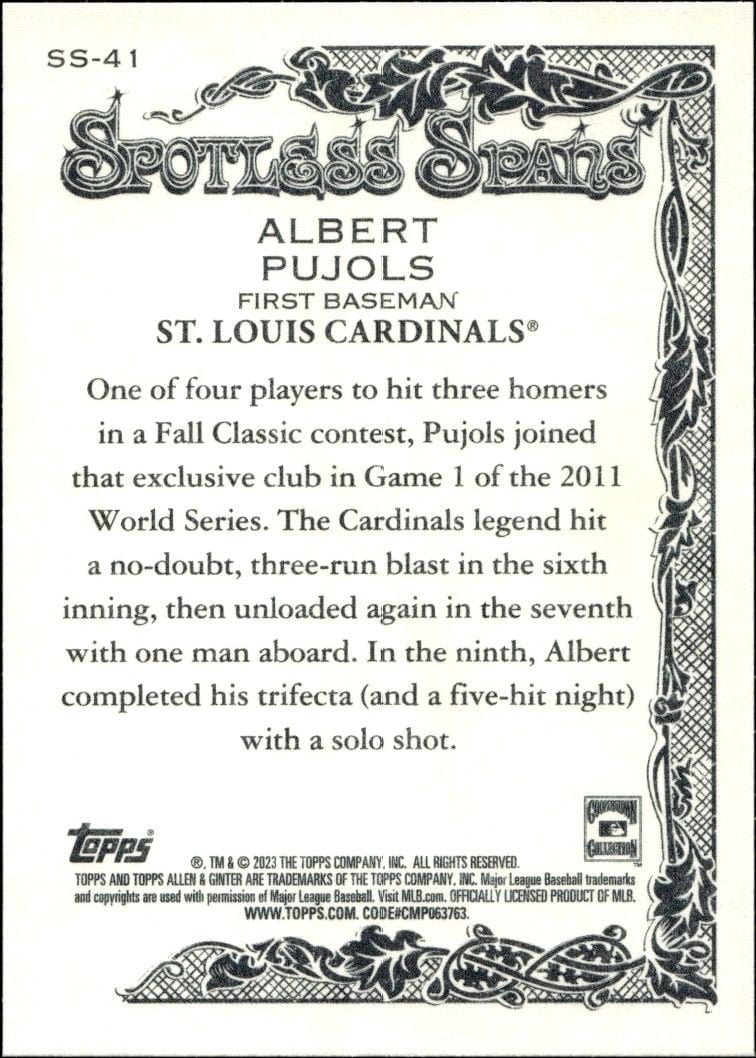 2023 Topps Allen & Ginter Albert Pujols #SS-41 baseball trading card back