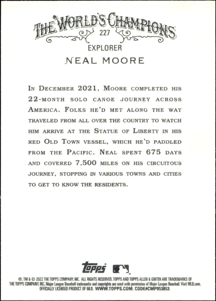 2022 Topps Allen & Ginter Neal Moore #227 baseball trading card back