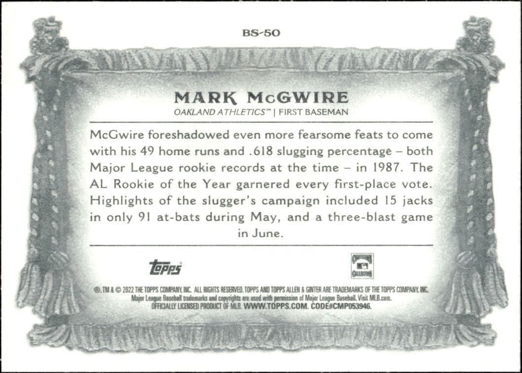 2022 Topps Allen & Ginter Mark McGwire #BS-50 baseball trading card back