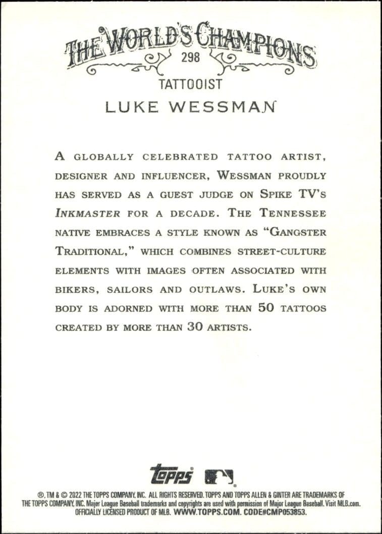 2022 Topps Allen & Ginter Luke Wessman #298 baseball trading card back