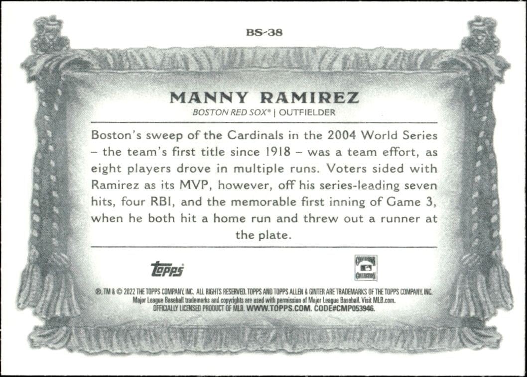 2022 Topps Allen & Ginter Manny Ramirez #BS-38 baseball trading card back