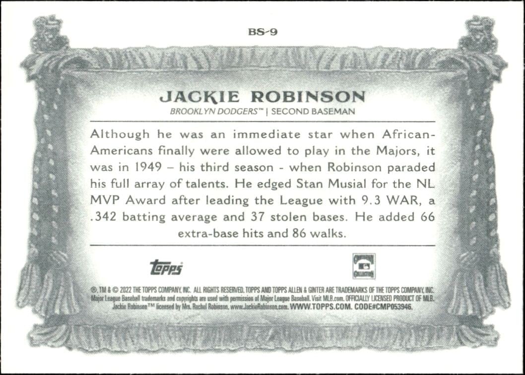 2022 Topps Allen & Ginter Jackie Robinson #BS-9 baseball trading card back
