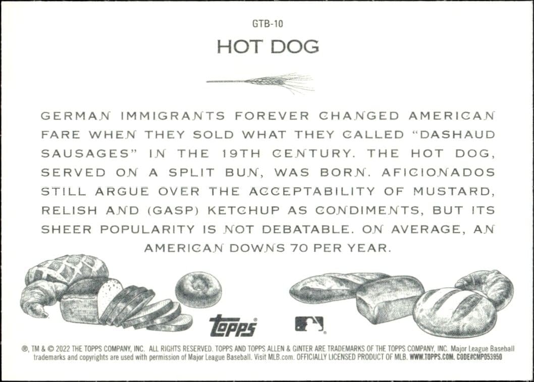 2022 Topps Allen & Ginter Hot Dog #GTB-10 baseball trading card back