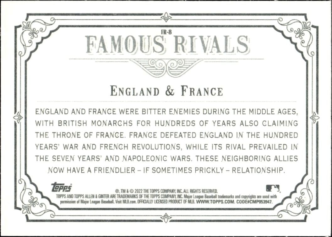 2022 Topps Allen & Ginter England / France #FR-8 baseball trading card back