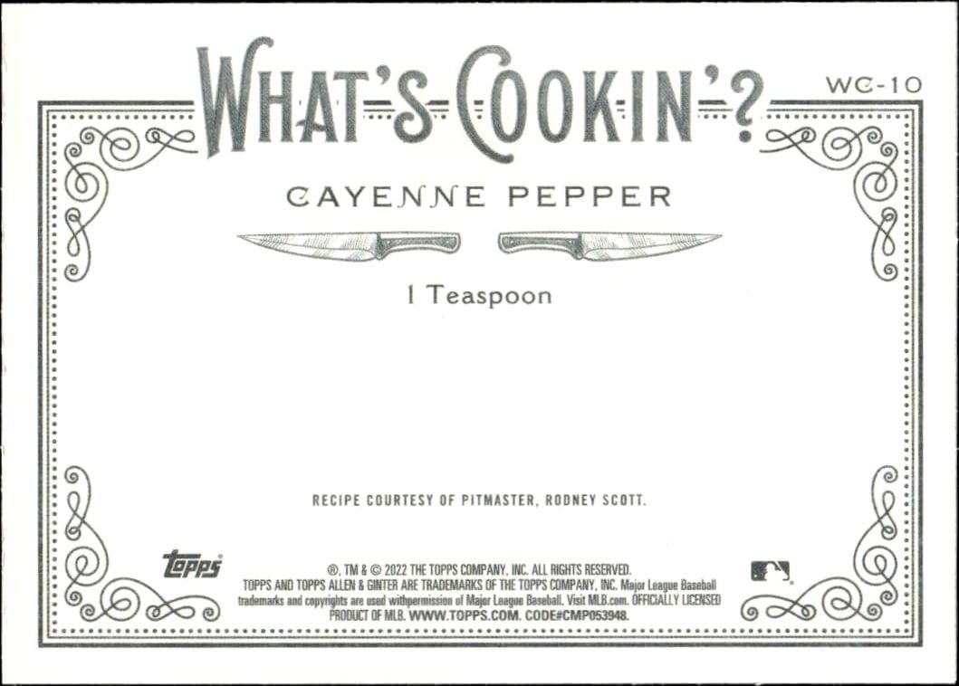 2022 Topps Allen & Ginter Cayenne Pepper #WC-10 baseball trading card back